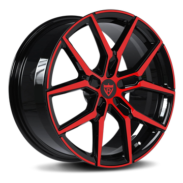 Custom 1 piece forged red and black wheels suitable for C8 Corvette and various car models, featuring a sleek eight-spoke design.